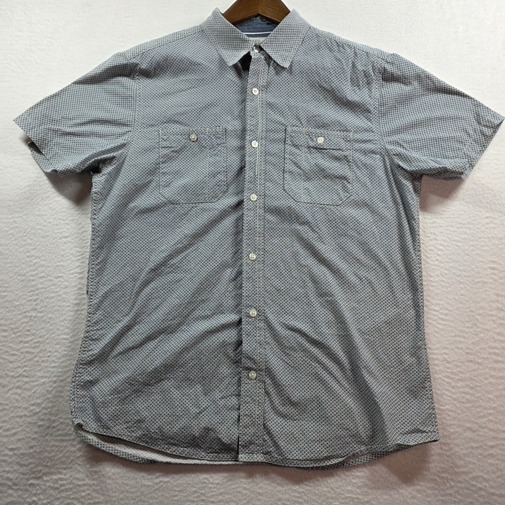 Free Planet Mens Large Blue Geometric Micro Print Short Sleeve Button Down Shirt